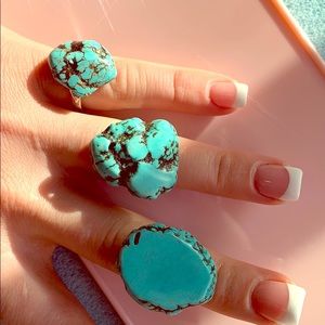 3 adjustable turquoise slab rings faux